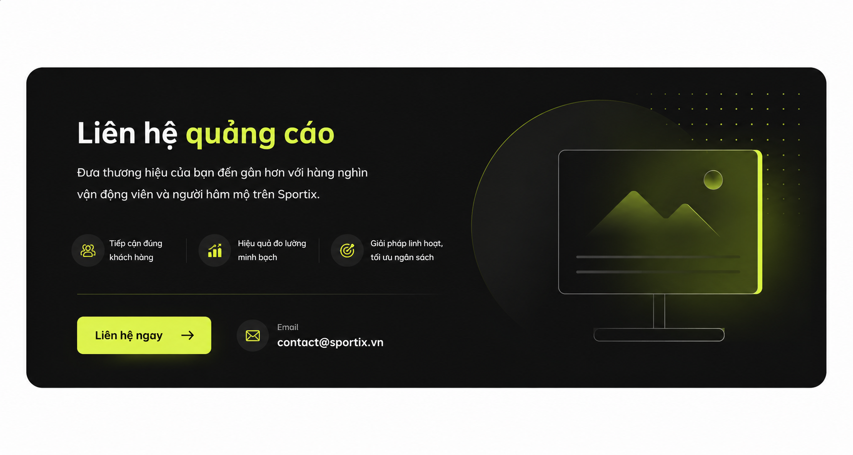 Liên hệ quảng cáo để tiếp cận vận động viên và người hâm mộ trên Sportix